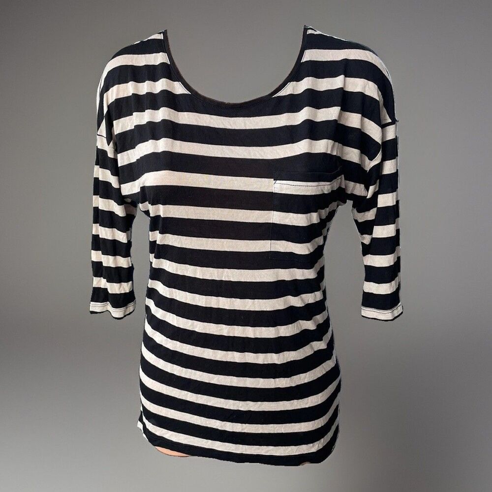 Divided H&M Black Beige Striped Top Shirt Size 4 Small Jersey Stretch Soft
